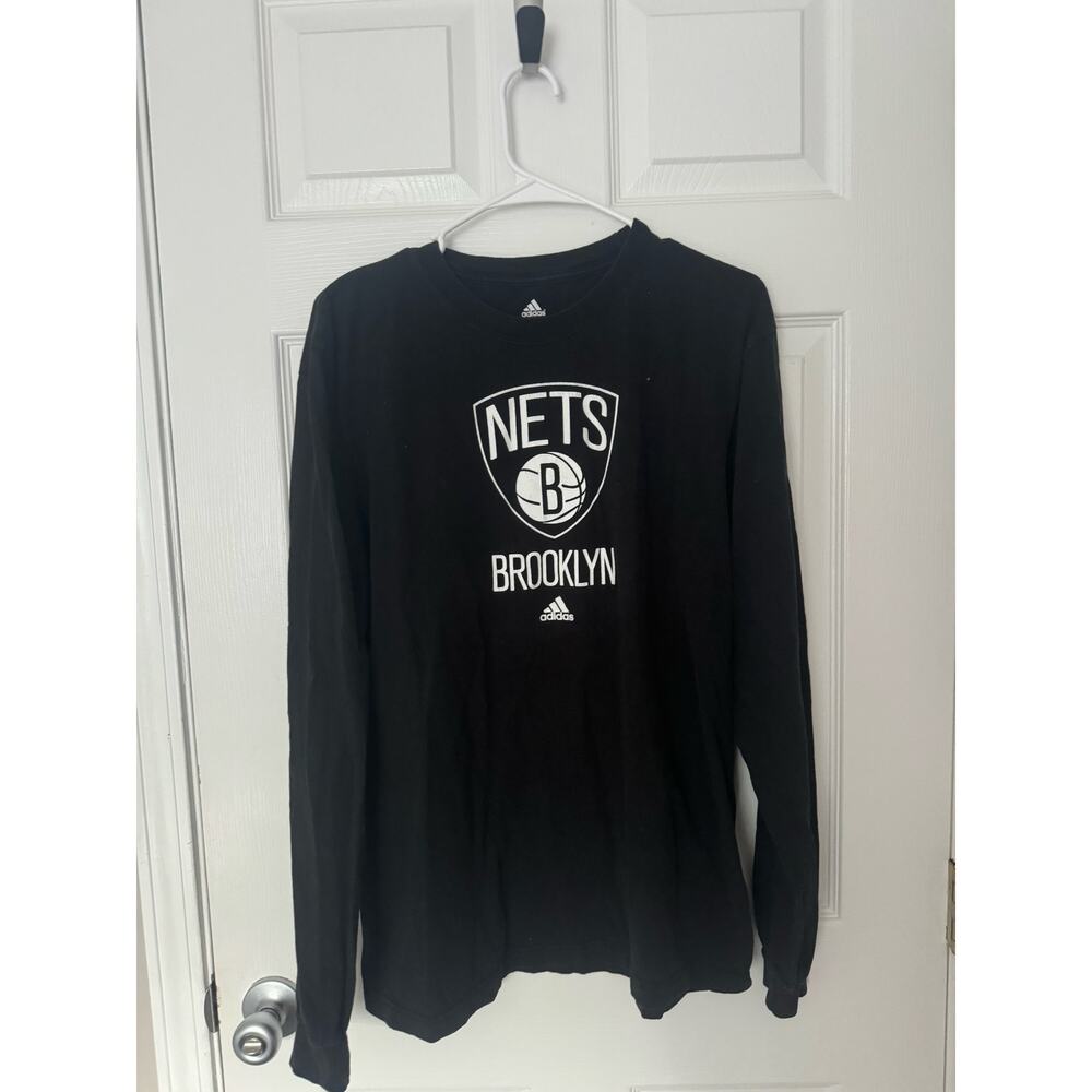 Adidas Brooklyn Nets NBA Basketball Long Sleeve Black T-Shirt Size Large
